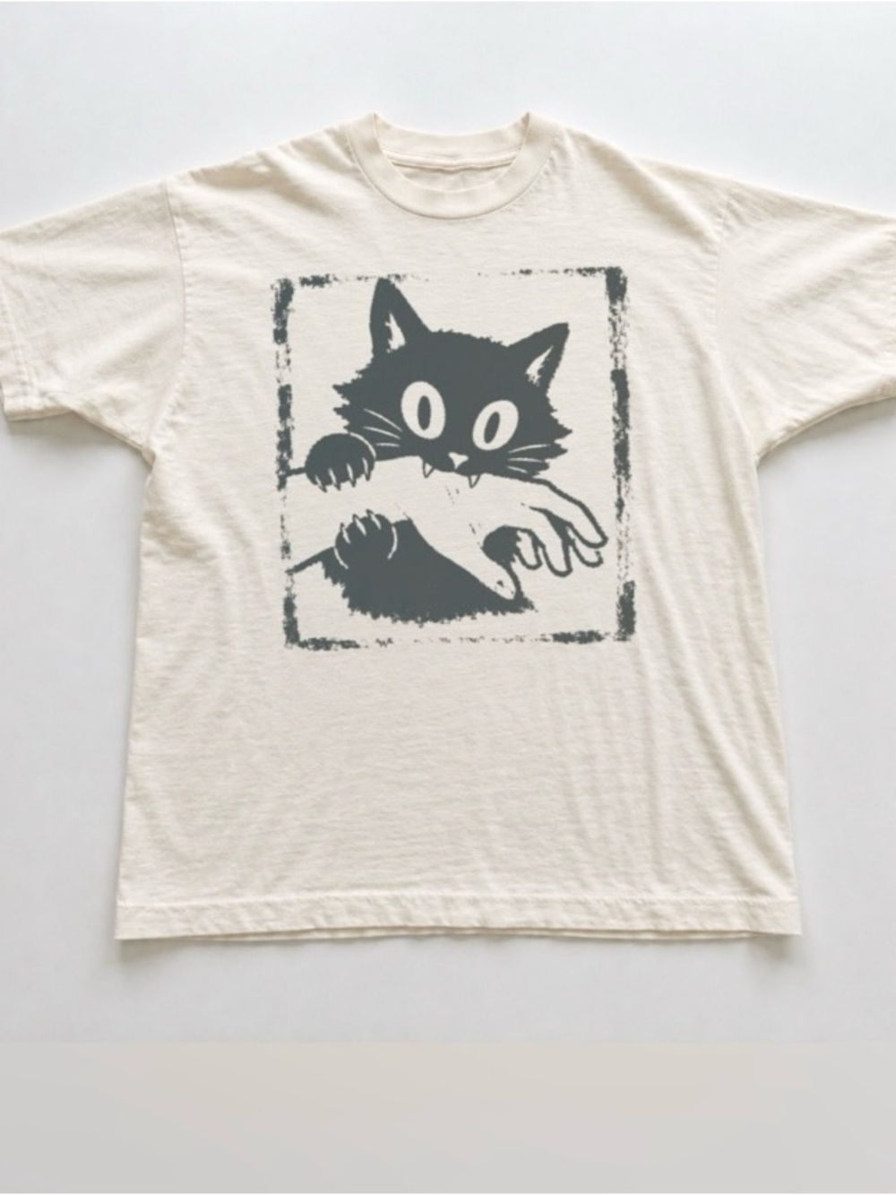 Gildan Cream Short-Sleeve Tee with Charcoal Cat Graphic
